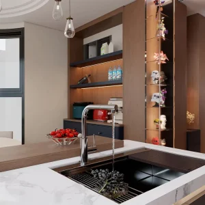 Custom Size Wooden Kitchen Storage Cabinet Durable Melamine Board MDF Bar Counter Cabinet Ready to Assemble