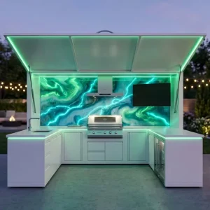 Customized 304 Stainless Steel Outdoor Kitchen Island Prefab BBQ Station for Resort Hotel