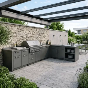 Customized 316 Stainless Steel Outdoor Kitchen Durable Cabinet with Sink for Villa