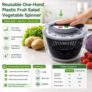 Customized Logo Reusable One Hand Plastic Salad Spinner Fruit Vegetable Washer Dryer Bowl