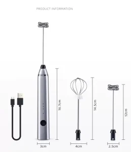 Customized Rechargeable Milk Frother Handheld Electric Whisk with 3 Speeds Portable Coffee Frother for Lattes Cappuccino Eggs