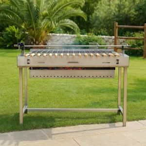 Cyprus Traditional Rotisserie Barbecue Greek Cypriot Charcoal BBQ Grill Automatic Ignition Folding Trolley for Camping Food Use