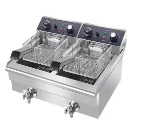 DF 82 Commercial Electric Double Tank Deep Fryer with Temperature Controller 304 Stainless Steel Restaurant Use