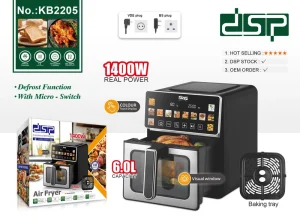 DSP Multifunctional Air Fryer with Visual Window 304 SS Heating Tube Teflon Non stick Pot 220 240V
