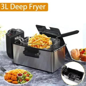 Deep Fryer Electric Oil Fryer 3L Stainless Steel Body Rapid Heating System Uniform Heat Control for Home Kitchen Use