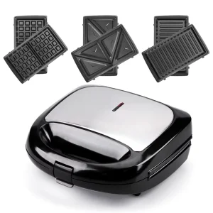 2 Slices Multifunction 3 in 1 Breakfast Snack Cake Electric Panini Sandwich Maker Belgian Waffle Maker with Removable Plates