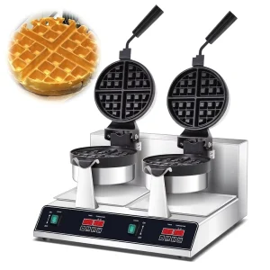 Digital Double-Head Rotating Waffle Maker with Non Stick Plates Electric Manual Operation Professional Use
