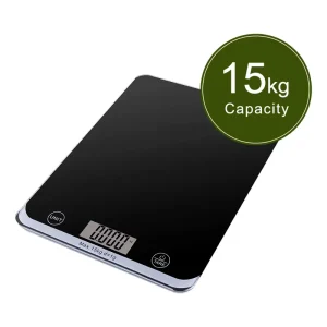 Digital Kitchen Scale 15kg Tempered Glass Battery Powered LCD Display for Cooking and Weight Measuring