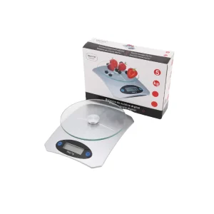 Digital Kitchen Scale 5kg 1g Capacity Tempered Glass Platform LCD Display Tare Function Battery for Household Food Weighing