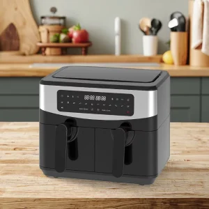 Double Air Fryer Dual Basket Square Modern Digital Touch Screen Control Electric Cooker Plastic Healthy Cooking Non Stick