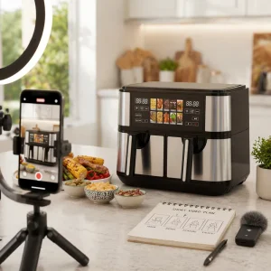 Double Basket Plastic Air Fryer Oven with Digital TFT Control Panel and 8L Smart Electric