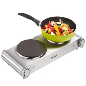 Double Electric Burner Stainless Steel Cooktop Hot Plate Adjustable Temperature Control Household Use Energy Efficient Class