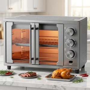 Double French Door Stainless Steel Electric Air Fryer Oven Fast Hot Air Circulation Home Cooker All in 1 Microwave Air Fryer