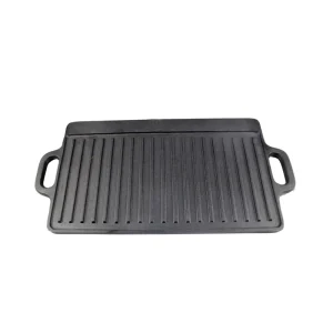 Double Handle Rectangular 2 in1 Grill & Griddle Pan Pre-Seasoned Reversible Cast Iron Griddle Plate