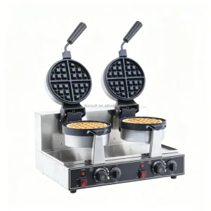 Double Head Electric Rotary Waffle Maker Counter Top Commercial 2.4KW Stainless Steel Adjustable Thermostat Cast Iron Molds