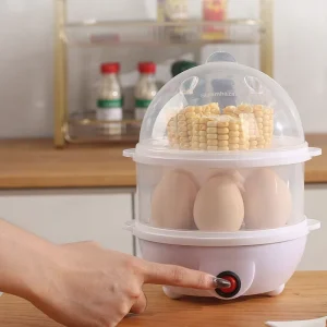 Double Layer Smart Electric Egg Boiler Automatic Mini Food Steamer for Breakfast Portable Electric Egg Boiler Cooker Home Use