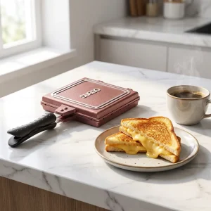 Double Sided Non Stick Sandwich Maker Die Cast Aluminum Heat Resistant Handle Grill Pan for Breakfast Toast Waffle Cooking