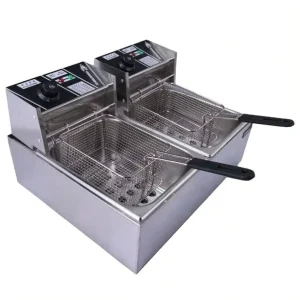 Double Slot Fryer Stainless Steel French Fries Machine 2 Tank 2 Baskets Commercial Potato Chip Fryer Electrical Deep Fryer Fast Food Equipment Kitchen Restaurant Equipment