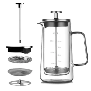 Double layer Glass French Press Coffee Pot Heat resistant Insulated Minimalist Design Modern Style Home use Coffee