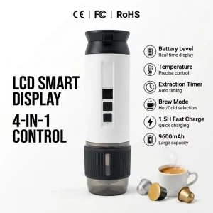 Dropshipping Espresso Machine LCD Display 9600mAh Hot Cold Dual Extraction 4 in 1 NES DG Ground Coffee Custom Logo
