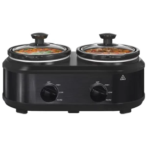 Dual 2-Pot Electric Slow Cooker with Adjustable Temp Food Warmer and Dishwasher Safe Removable Ceramic Inner Pot for Soup