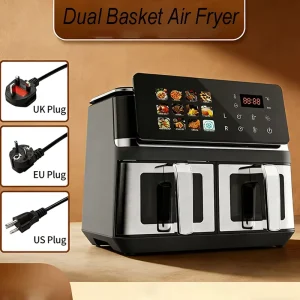Dual Basket Air Fryer 10L Large Capacity Air Fryer Oven with Visual Window Digital Touch Screen Oil Free Healthy for Home Use