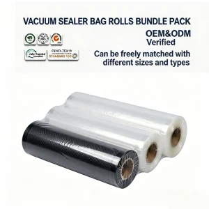 Dual Color Embossed Vacuum Sealer Bag Rolls Bundle Pack Eco Friendly Vacuum Packing Wrap Rolls for Commercial Meat Packaging