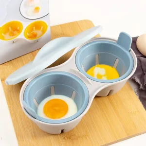 Dual Cup Microwave Egg Poacher With Lid Plastic Egg Boiler Mold Quick Egg Steamer Mold for Breakfast Omelette
