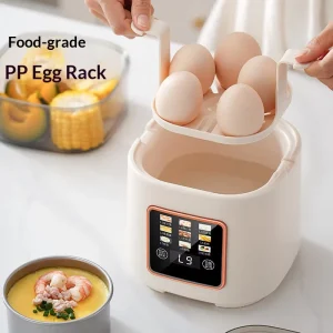 Dual Layer Mini Electric Breakfast Steamer Plastic Food Grade PP Global Voltage 24H Reservation Dry Boil Protection Egg Cooker