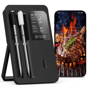 Dual Probes Stainless Steel Metal Wireless Meat Thermometer Bluetooth Smart Digital Grill Thermometer IP67 Waterproof