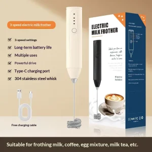 Dual Spring Electric Milk Frother Wireless Handheld Foam Maker for Coffee Latte Cappuccino Battery Operated Milk Mixer Gear