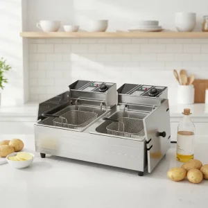 Dual Tank Mini 6+6L Electric Ventless Deep Fryer for Home Kitchen Apartment Small Restaurant