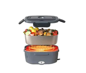 Dual-Tier Electric Lunch Box BPA-Free 304 Stainless Steel Compartments PP Lid Heatable Preservation Features for Work Car Use