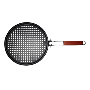 Durable Barbecue Grill Griddle Basket with Wooden Handle Non Stick Cleaning Brushes for Vegetables and Steak