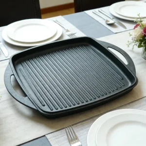 Durable Handle Pre Oil Seasoned Black Cast Iron Grill Pan Food Safe for Electric Gas and Induction Various Cook