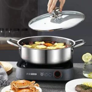 Durable Stainless Steel Cookware Set Non Stick Pan Large Capacity Soup Pot & Steamer Pot Compatible Dishwasher for Daily Cooking