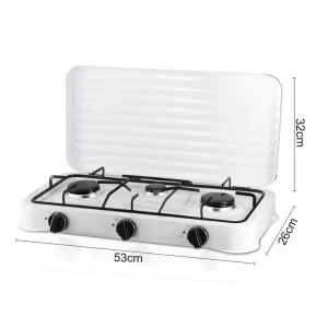 Durable Three-head European Gas Stove Battery Energy Saving White Desktop Aluminum Construction Household Use
