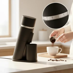 Dust free Auto Stop Coffee Grinder Hardened Steel Grinding Set Full Alloy Structure Stable Silicone Household Hotel Use Burr