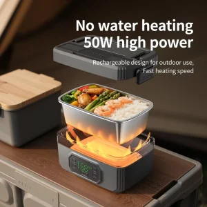 E01 1.8L Large Capacity Cordless Electric Lunch Box Heat Reservation Automatic LED Display Long Battery Life USB Car Outdoor