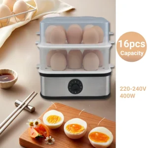 EG801 16PCS Egg Portable 2 Layer Stainless Steel and Plastic Electric Egg Boilers Cooker Steamer