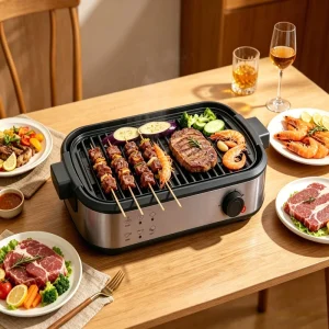 EU Certified Die Cast Aluminum Electric BBQ Grill Smokeless and Non Stick Easy Clean Household BBQ Griddle for Indoor Party