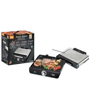 EU standard Electric Stainless Steel Smokeless Steak Grill Griddle with Flip Top Detachable Plate for Household Use