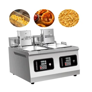 Easy To Operate Commercial Food Grade 14L*2 Thick Stainless Steel 7kW Auto Fryer Lift Doughnut Deep Fryer Universal Plug