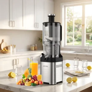 Easy to Clean Electric Vertical Slow Juicer with Stainless Steel Blades DC Motor Big Mouth Design for RV & Household Use