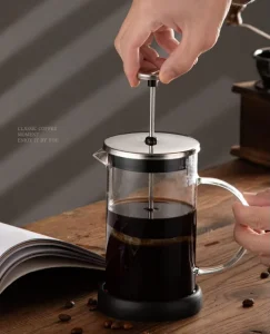 Eco Friendly Large Capacity French Press Coffee Maker Elegant High Borosilicate Glass Handle Silver Rose Gold Lid Business