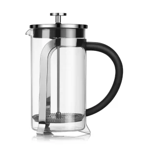 Eco Friendly Large Capacity French Press Coffee Maker Transparent Borosilicate Glass Handle Stainless Steel Silver Lid Business