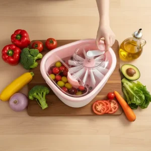 Eco Friendly Manual Fruit Vegetable Washer Spinner Cleaning Machine Scrubber Brush Device With Self Draining System for Kitchen