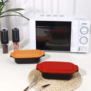 Eco Friendly Non Toxic Silicone Microwave Safe Baking Pan with Aluminum Plate Microwave Nonstick Skillet Baking Tray