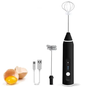 Eco Friendly Rechargeable Electric Milk Frother Handheld Foam Maker with 2 Versatile Whisks Latte Cappuccino Home Use