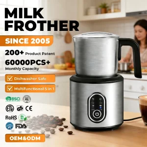 Eco Friendly Stainless Steel Electric Home Coffee Frother Milk Heater Detachable Latte Cappuccino Dishwasher Safe